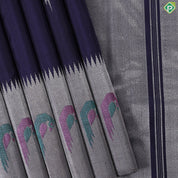 Indigo Blue With Silver Zari Butta and Border colourful Meena work butta trendy designer silk saree