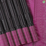 Walnut brown silver zari geometric lines design contrast rose pink border trendy designer silk saree