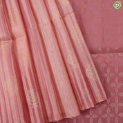 Peach and onion pink stripes gold zari round flower design borderless grand pallu soft silk saree