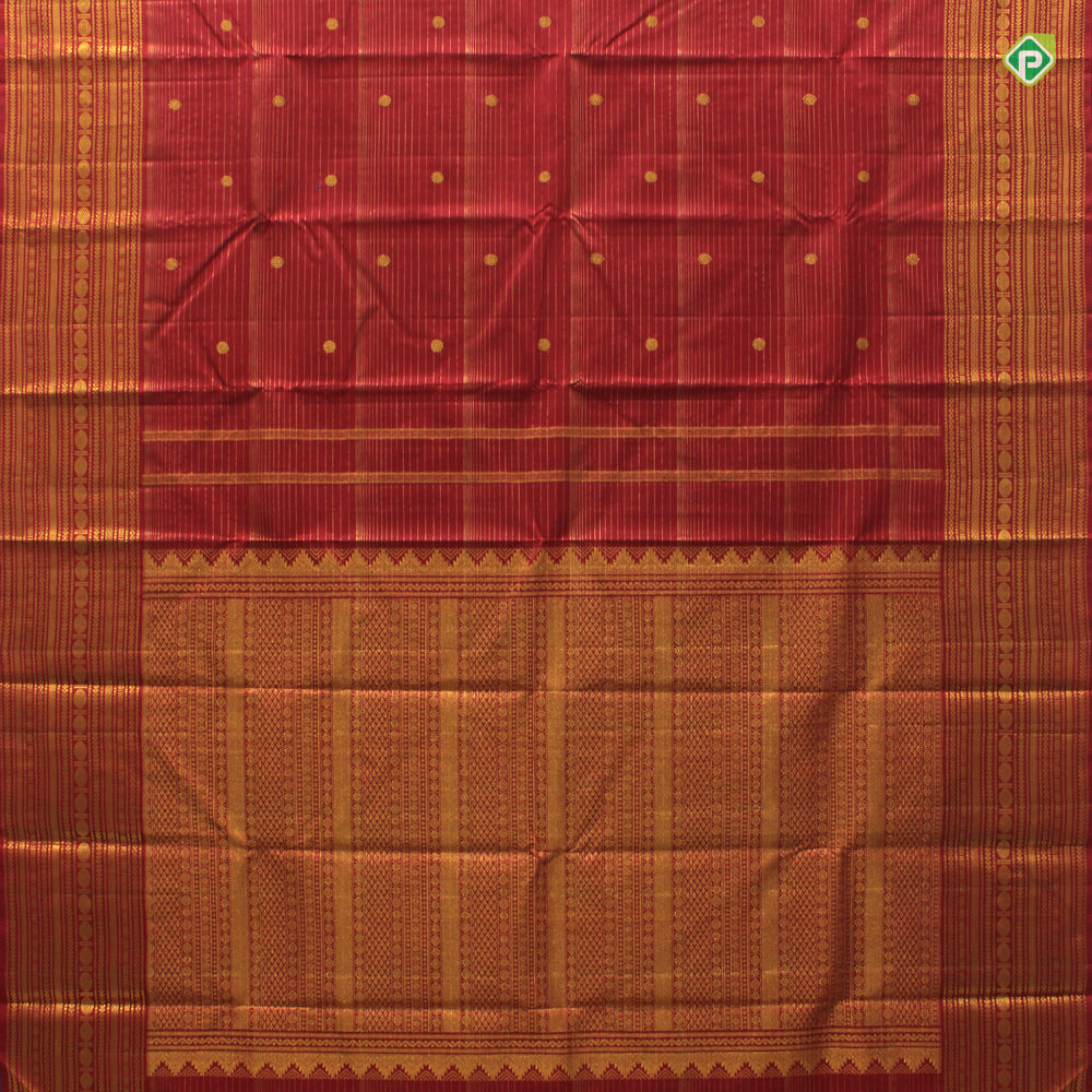 Maroon Red Small Vaira Oosi Lines With Flower Motifs Butta Traditional Koorai Silks Saree