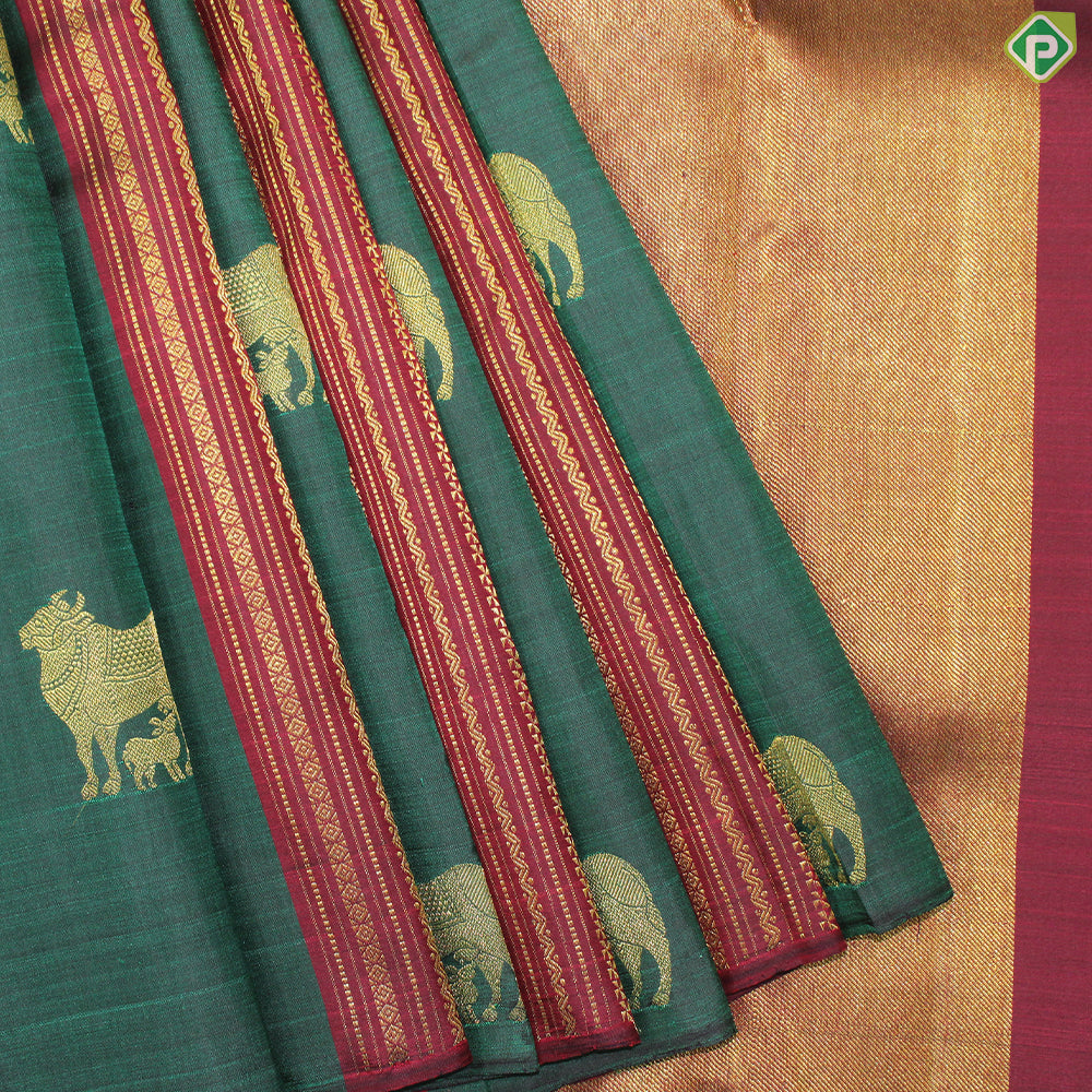 Bottle Green And Maroon Combo Gold Zari Pasuvum Kandrum Butta Trendy Designer Silk Saree