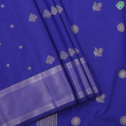 Blue and silver gold zari butta design self border art silk gift saree