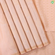 peach with colorful lotus butta design self color gold zari plain border soft silk saree