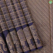 Blue With Gold Zari Checkered Design Self Colour Elephant big butta border Temple Inspired Silk Saree