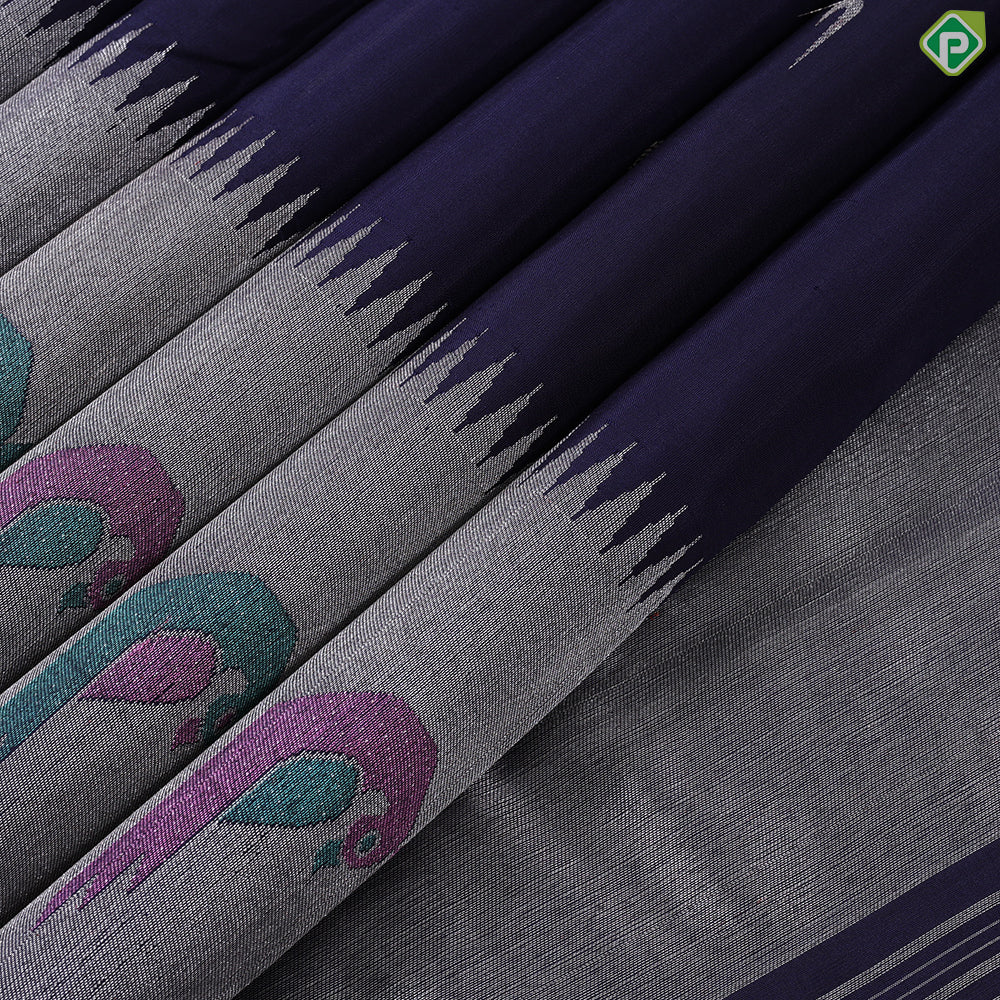 Indigo Blue With Silver Zari Butta and Border colourful Meena work butta trendy designer silk saree