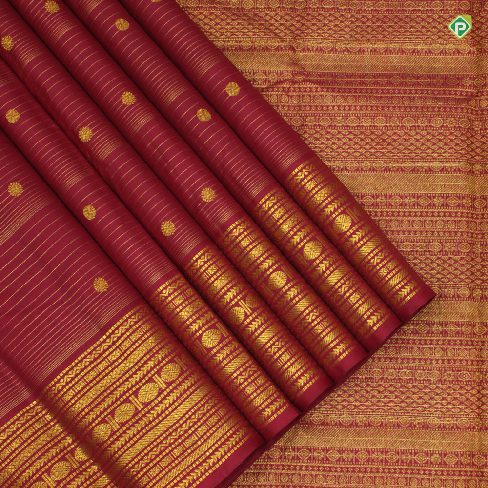 Maroon Red Small Vaira Oosi Lines With Flower Motifs Butta Traditional Koorai Silks Saree