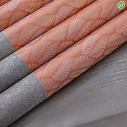 Peach silver and silver gold zari leaf design iron grey border trendy designer silk saree