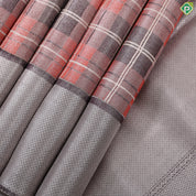 peach shades with cream checked lines design iron grey border trendy designer silk saree