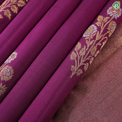 purple with silver gold zari flower bunch half peach self stripe half design trendy designer silk saree