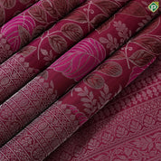 Beetroot pink silver zari tropical effect design self colour multi lines border trendy designer silk saree