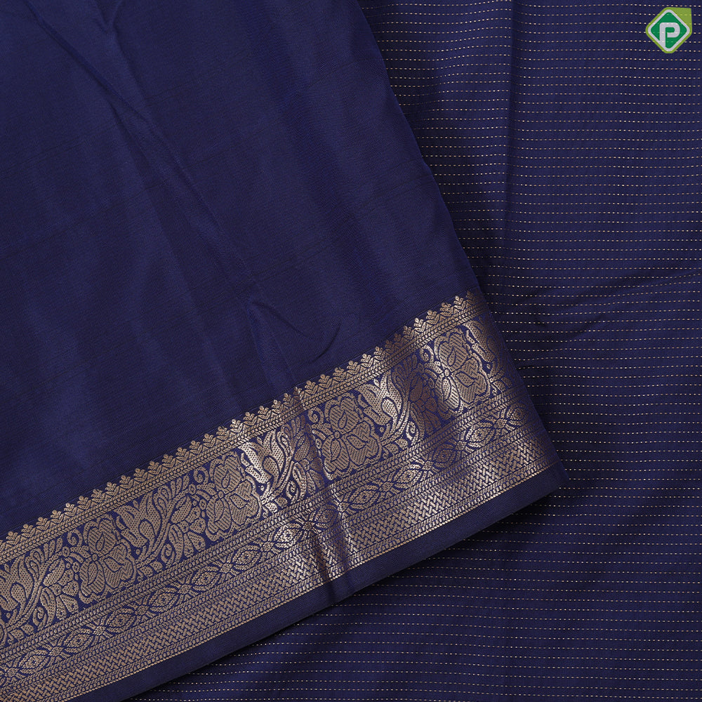 Indigo blue gold zari vairaoosi design self colour gold zari floral butta border art silk gift saree