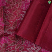 Beetroot pink silver zari tropical effect design self colour multi lines border trendy designer silk saree