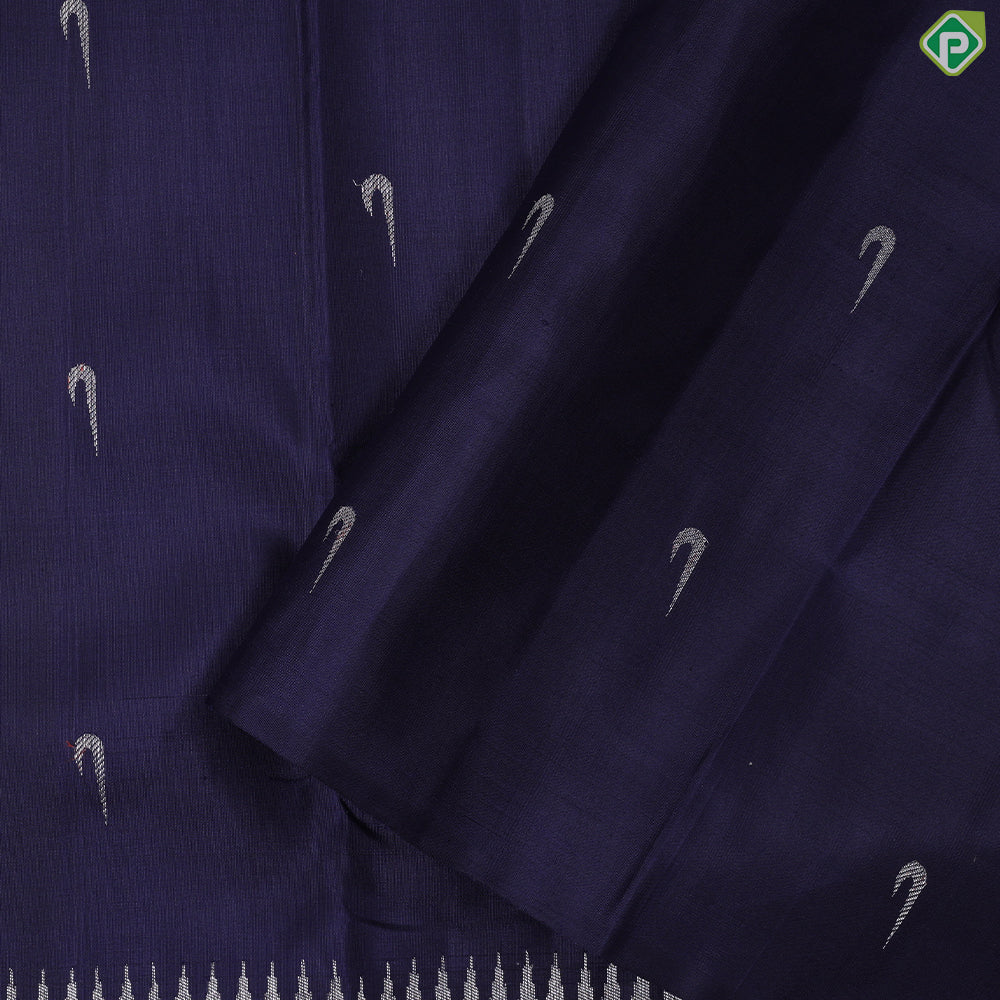 Indigo Blue With Silver Zari Butta and Border colourful Meena work butta trendy designer silk saree