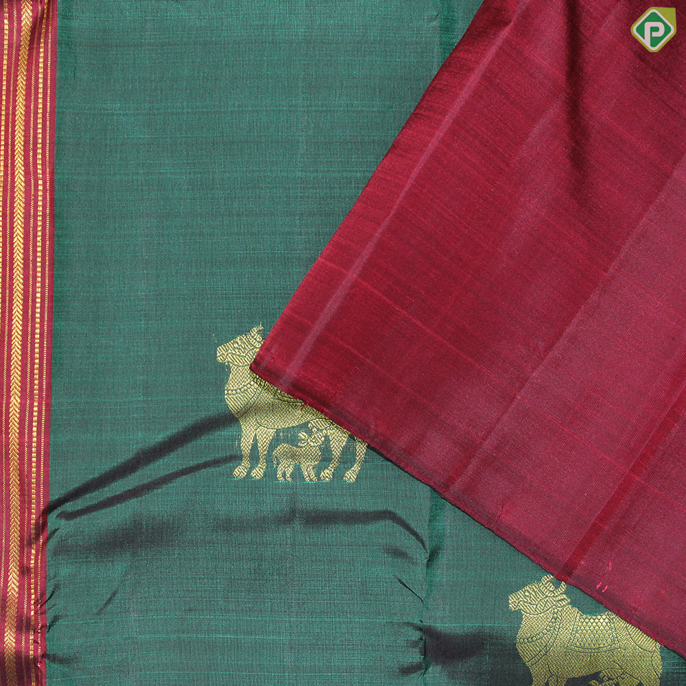Bottle Green And Maroon Combo Gold Zari Pasuvum Kandrum Butta Trendy Designer Silk Saree