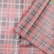 peach shades with cream checked lines design iron grey border trendy designer silk saree