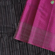 Walnut brown silver zari geometric lines design contrast rose pink border trendy designer silk saree