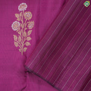 purple with silver gold zari flower bunch half peach self stripe half design trendy designer silk saree