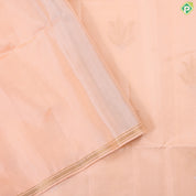 peach with colorful lotus butta design self color gold zari plain border soft silk saree