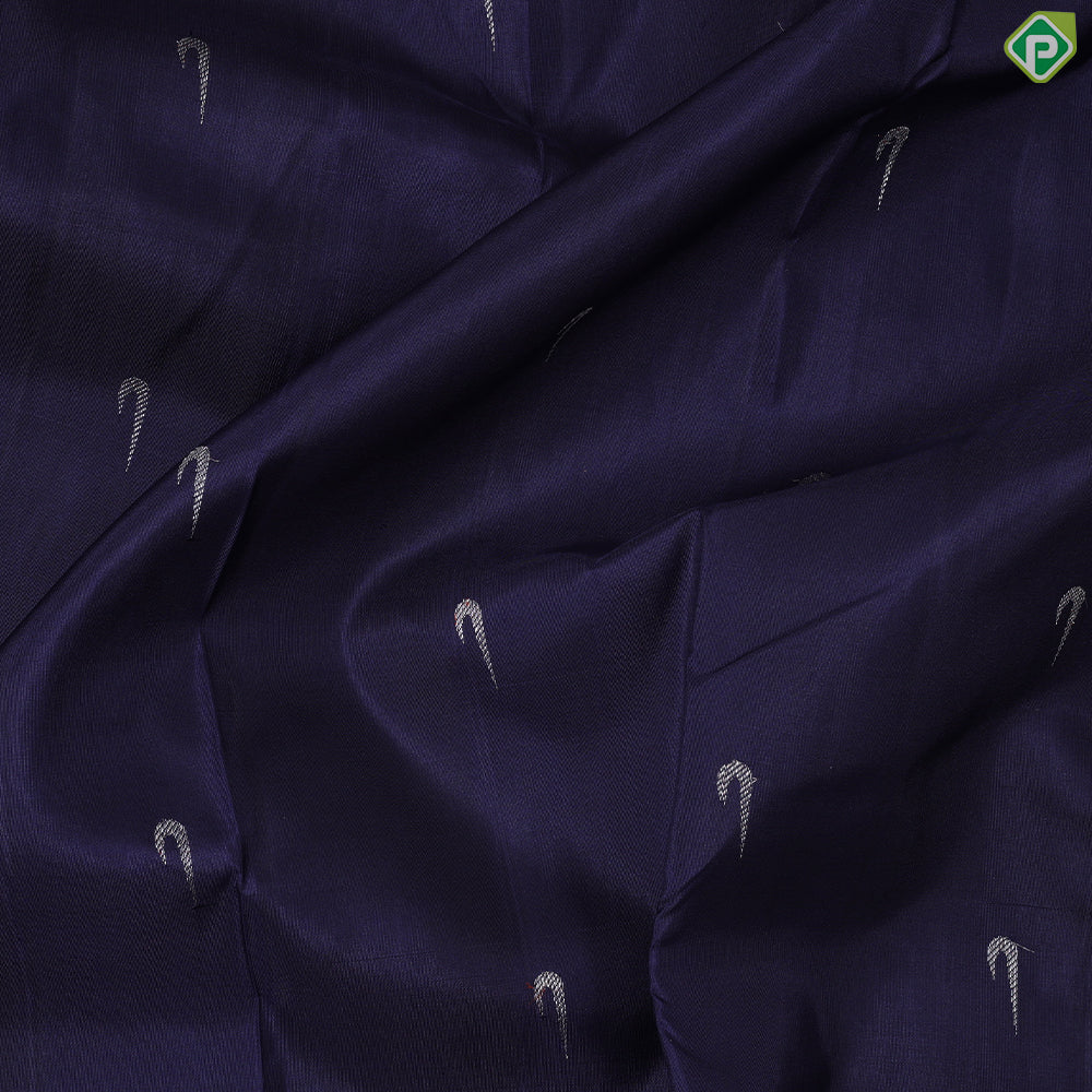 Indigo Blue With Silver Zari Butta and Border colourful Meena work butta trendy designer silk saree