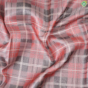 peach shades with cream checked lines design iron grey border trendy designer silk saree