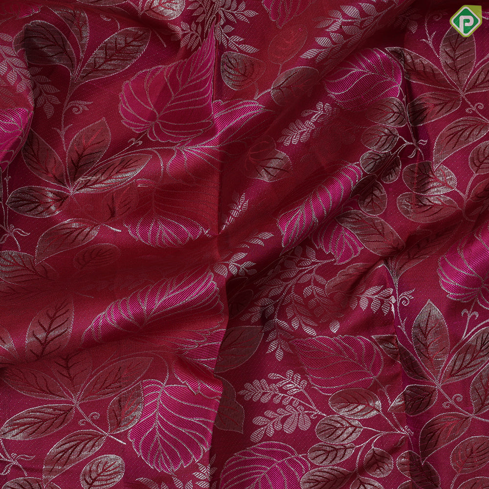 Beetroot pink silver zari tropical effect design self colour multi lines border trendy designer silk saree