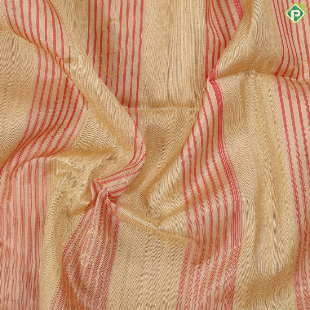 Beige brick red and gold zari round butta design borderless grand pallu soft silk saree