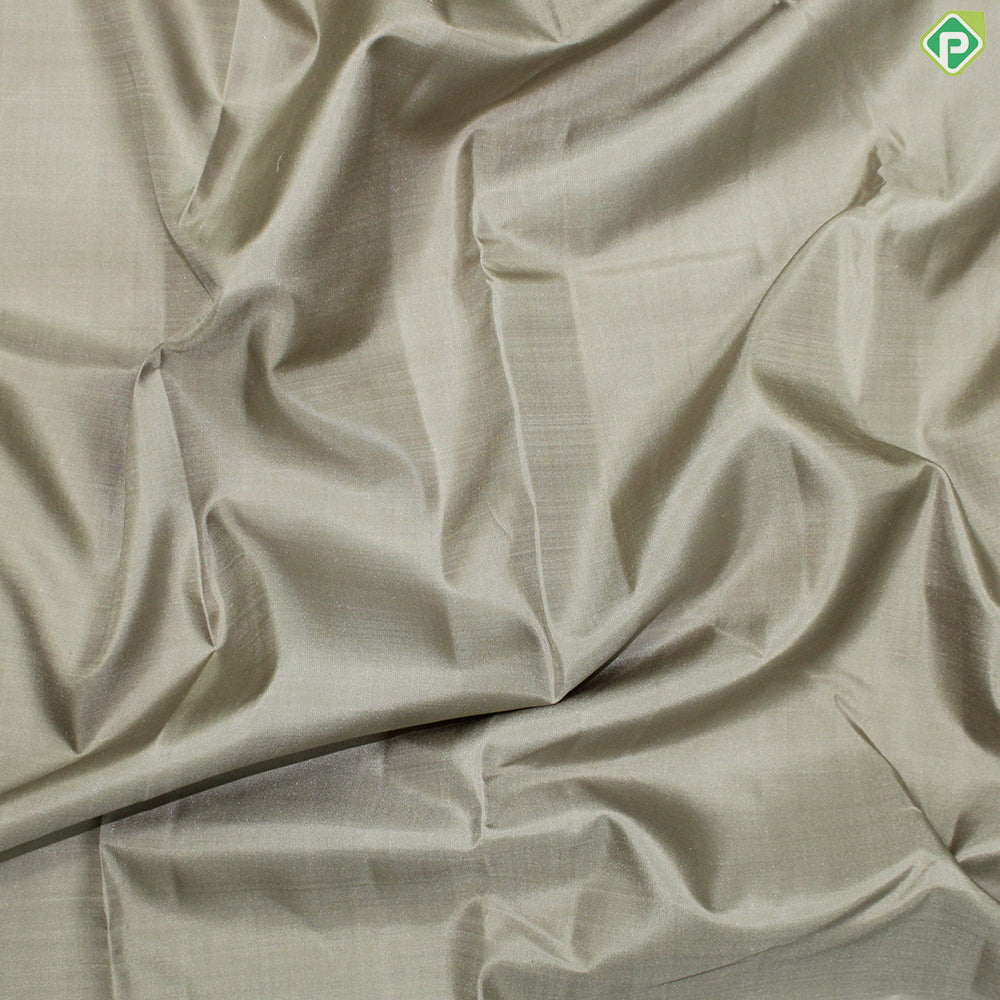 Beige Plain Body Silver Zari Elephant Border Trendy Designer Silk Saree