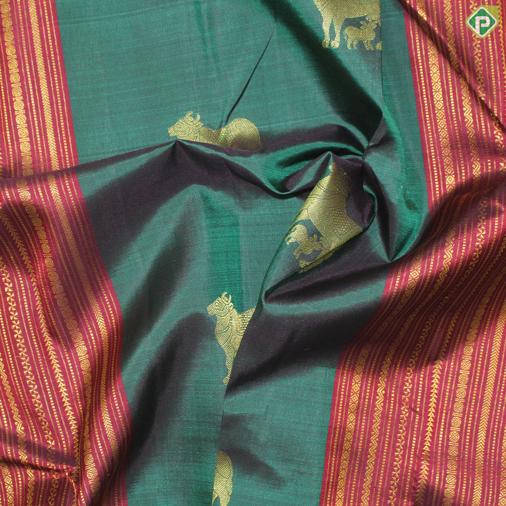 Bottle Green And Maroon Combo Gold Zari Pasuvum Kandrum Butta Trendy Designer Silk Saree