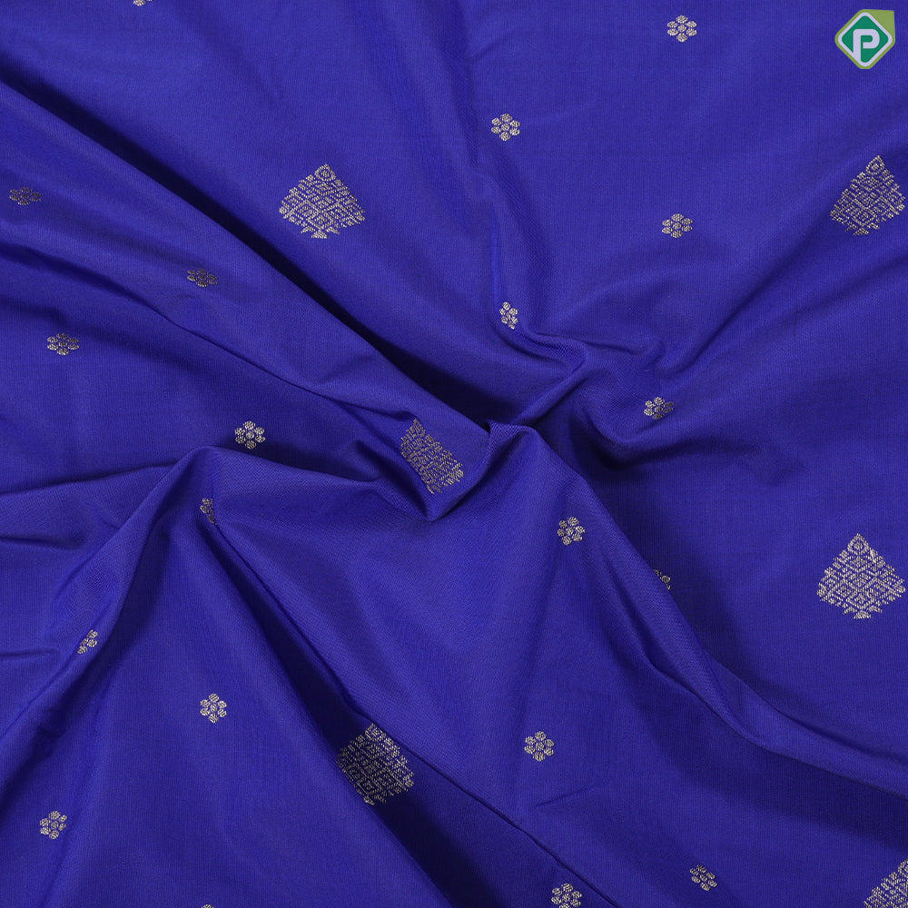 Blue and silver gold zari butta design self border art silk gift saree