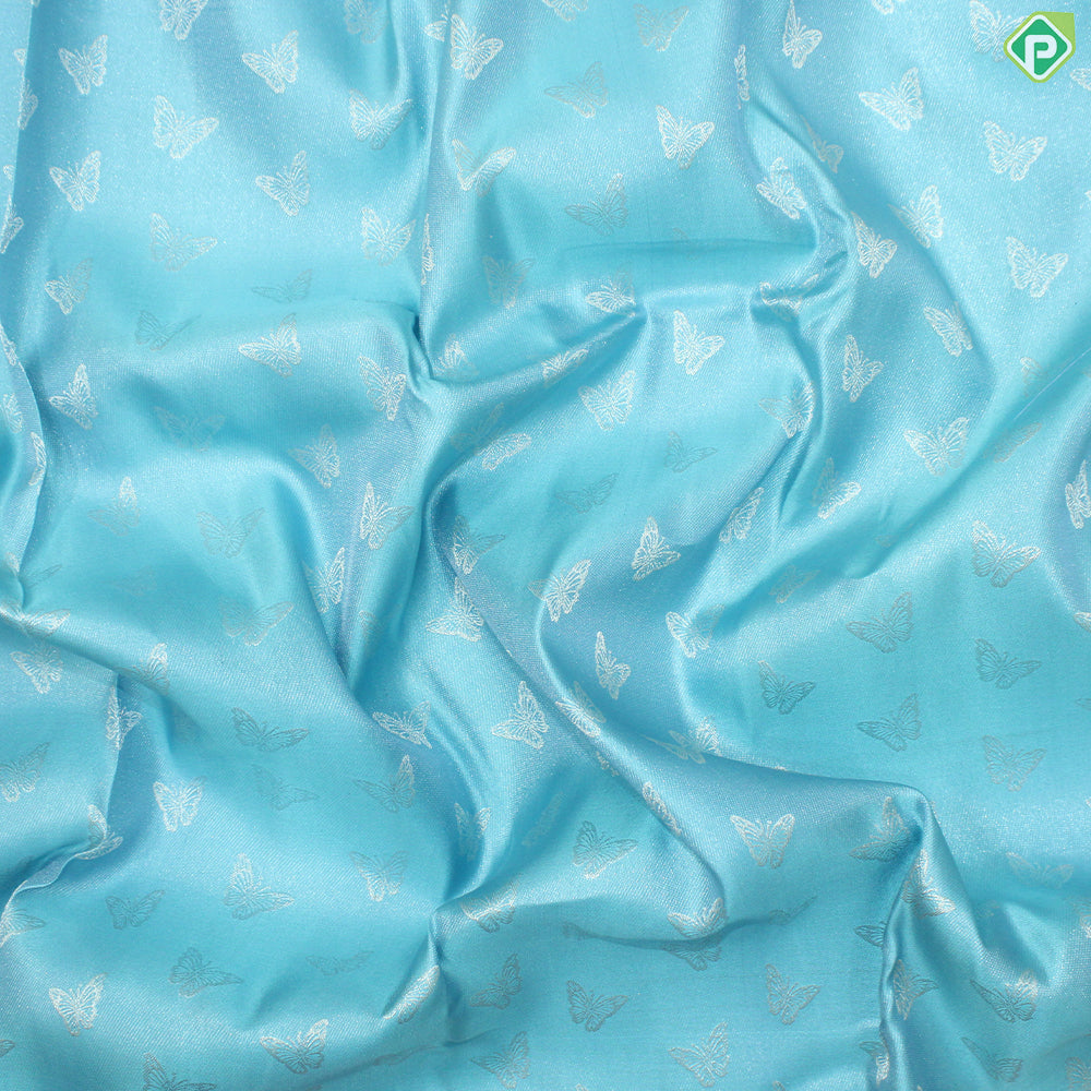 Sky Blue silver butterfly butta  peach pink rangoli design border Trendy designer Silk Saree