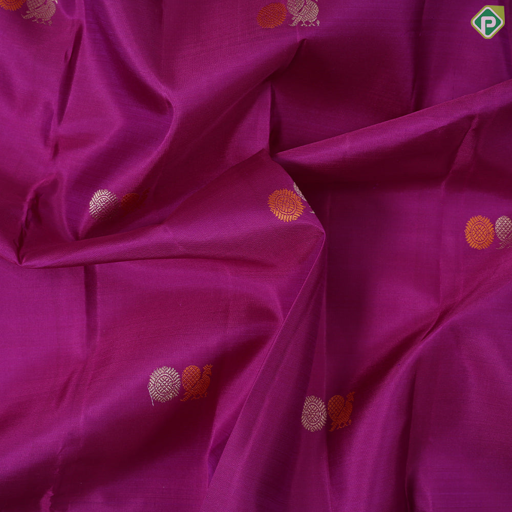 Purple with silver gold zari and silk thread set butta design self border traditional silk saree