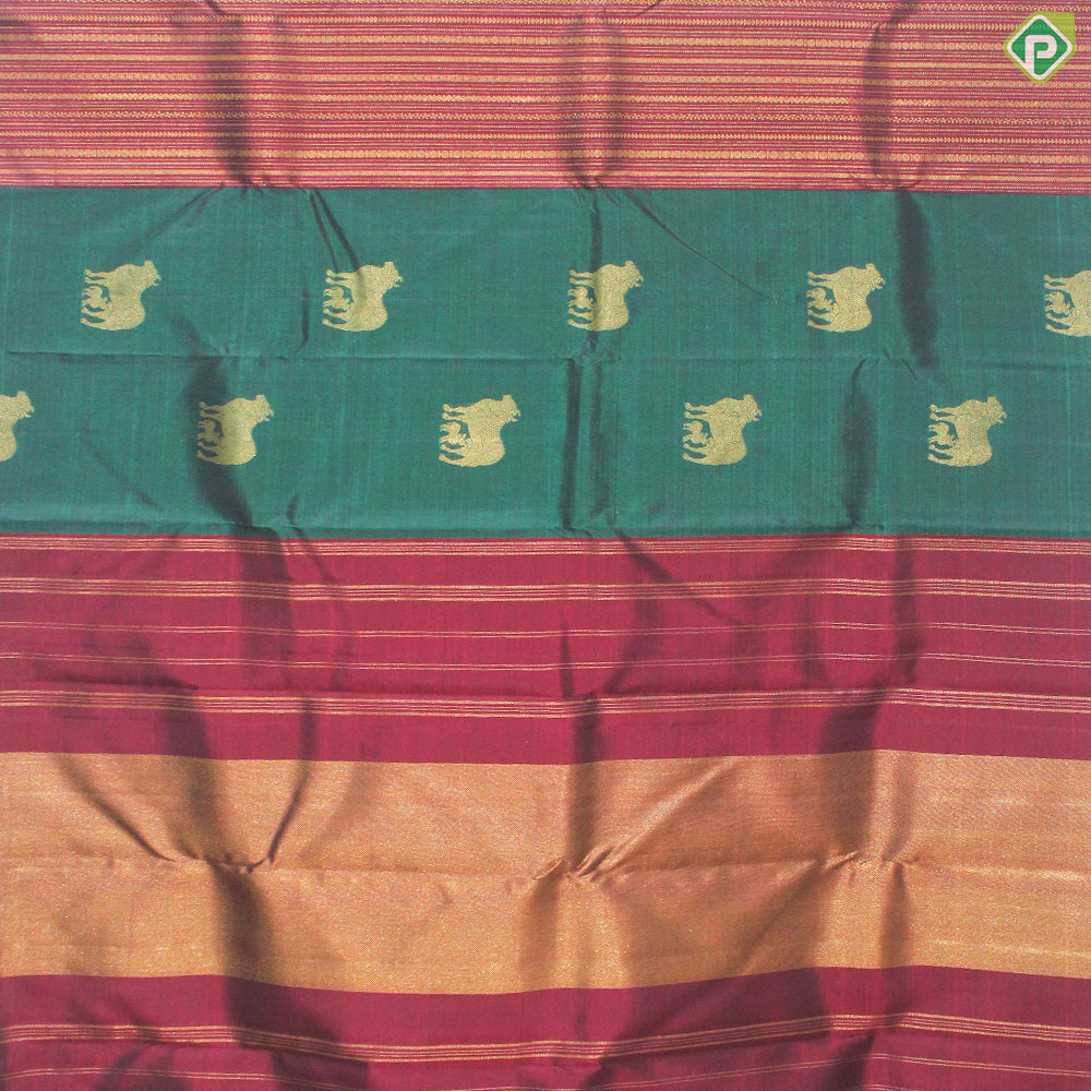 Bottle Green And Maroon Combo Gold Zari Pasuvum Kandrum Butta Trendy Designer Silk Saree