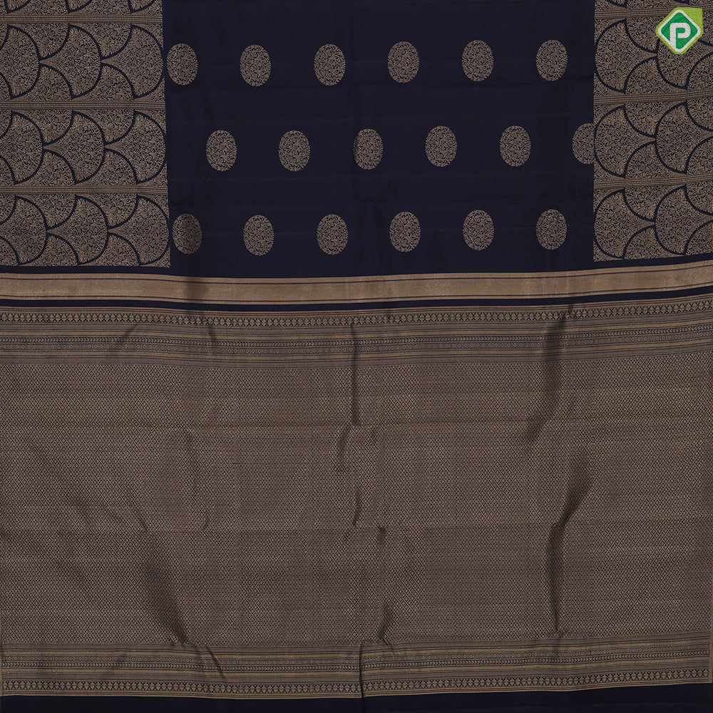 Ink Blue gold zari round butta design self gold zari fancy high border trendy designer silk saree