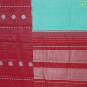 Light green with silver zari (kattam) checkered contrast red with pink lines high border trendy designer silk saree