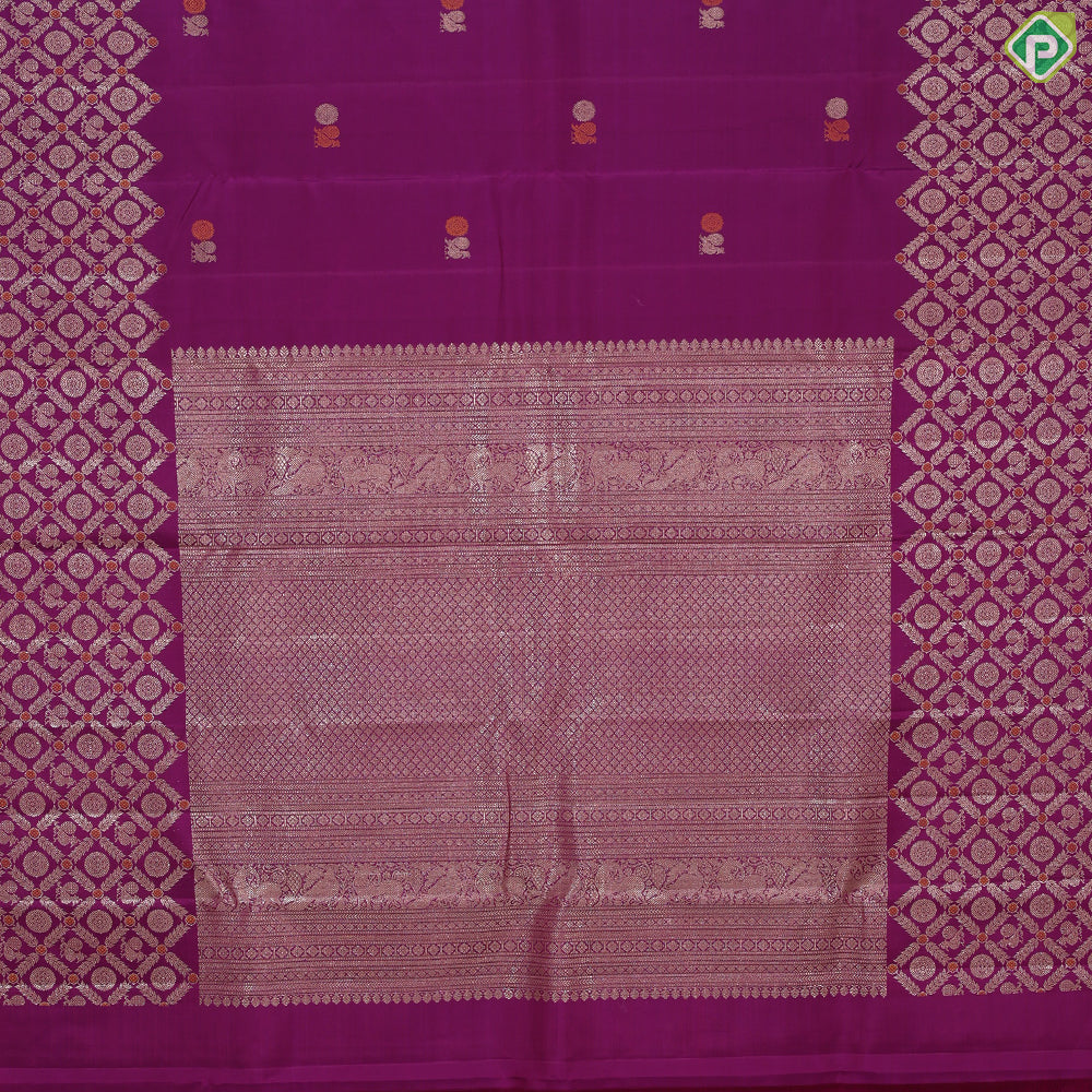 Purple with silver gold zari and silk thread set butta design self border traditional silk saree