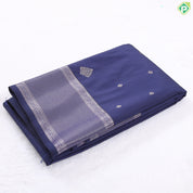 Blue and silver gold zari butta design self border art silk gift saree