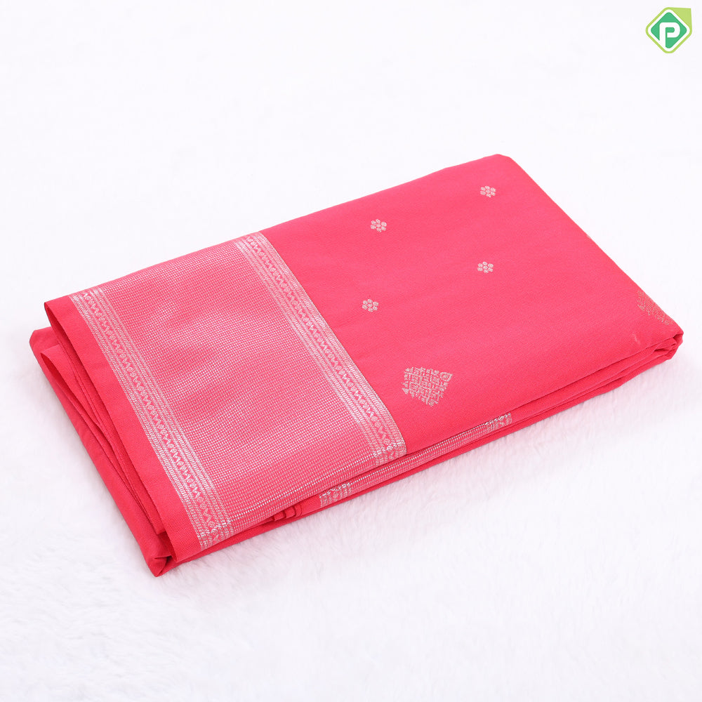 Blue and silver gold zari butta design self border art silk gift saree