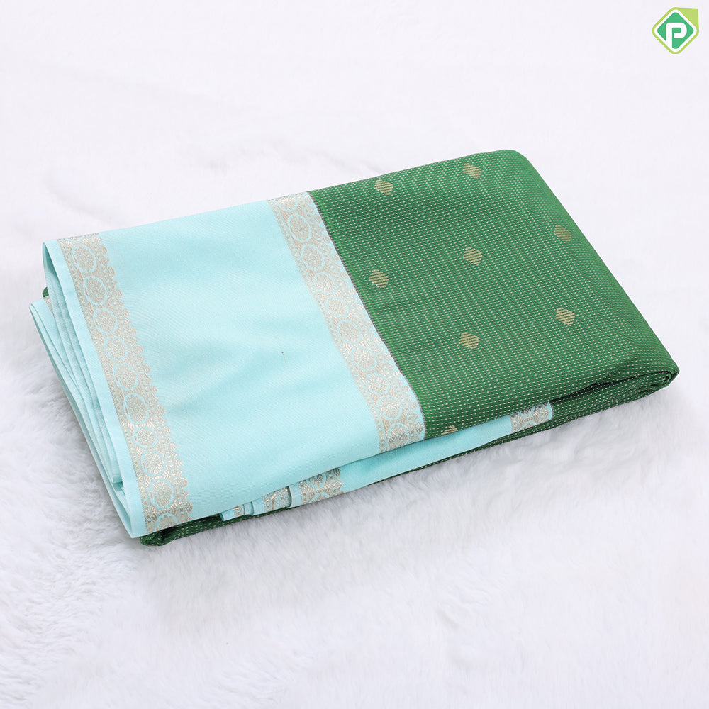 Lemon yellow vairaoosi and butta design rexona green rettapet border Art silk gift saree