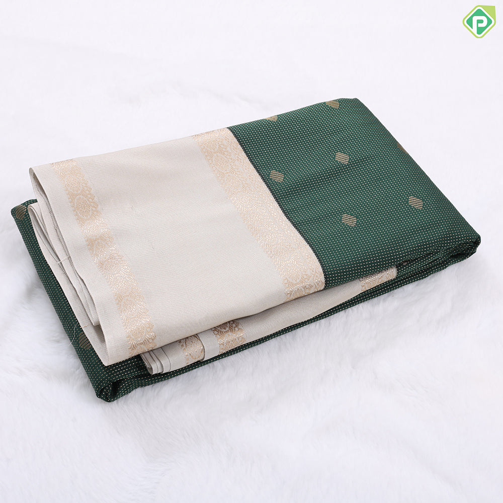 Lemon yellow vairaoosi and butta design rexona green rettapet border Art silk gift saree