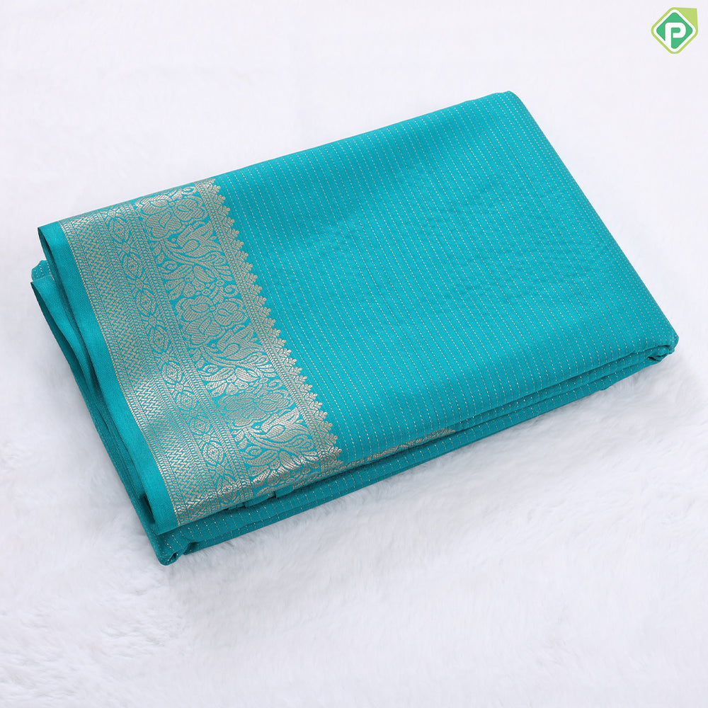 Indigo blue gold zari vairaoosi design self colour gold zari floral butta border art silk gift saree