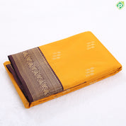 Spring green gold zari butta design contrast brown rangoli border gift saree