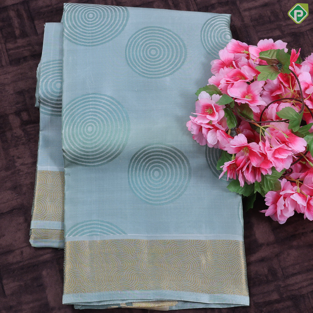 Mose green wood grains cercle design gold zari fancy border 9*5 Pure Silk 3 in 1 Dhoti Set
