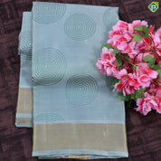 Mose green wood grains cercle design gold zari fancy border 9*5 Pure Silk 3 in 1 Dhoti Set