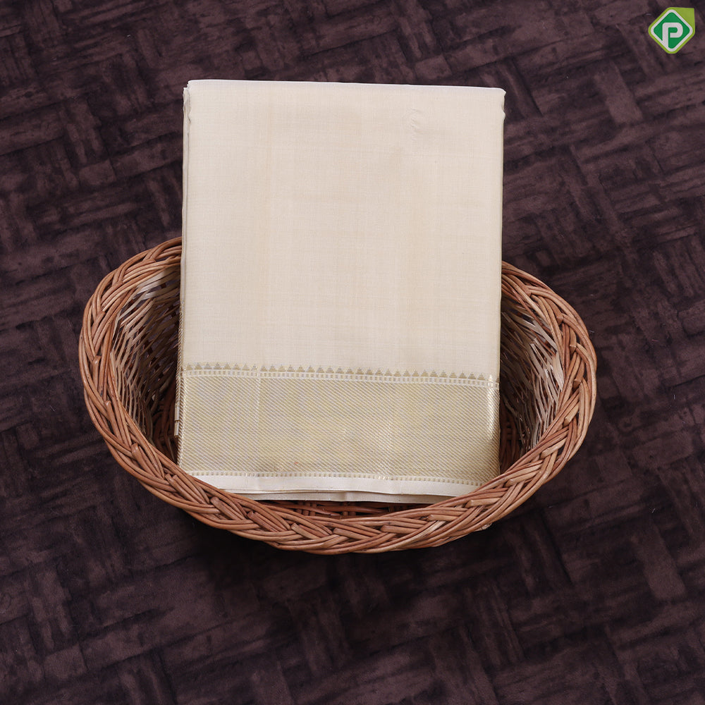 Sandal Plain Self gold zari border Exclusive 3 in 1 Pure Silk 8*4 dhoti Vesti Set