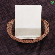 Cream White Plain Self gold zari border Exclusive 3 in 1 Pure Silk 8*4 dhoti Vesti Set