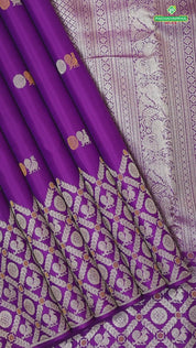 Purple with silver gold zari and silk thread set butta design self border traditional silk saree