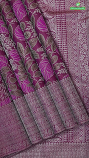 Beetroot pink silver zari tropical effect design self colour multi lines border trendy designer silk saree