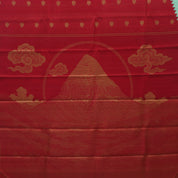 Crimson red gold zari Kailash hills design contrast pista green raising design border trendy signature silk saree