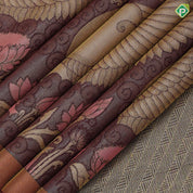 Cream base multicolor swimming duck in waterpot rust color gold zari tissue border contemporary silk saree