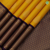 Mango yellow gold zari thilagam butta design violet gold zari mayikan border traditional silk saree